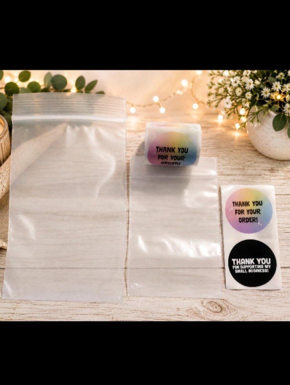 45 Pieces=25 Thank You Stickers & 20 Clear Reclosable Plastic Bags